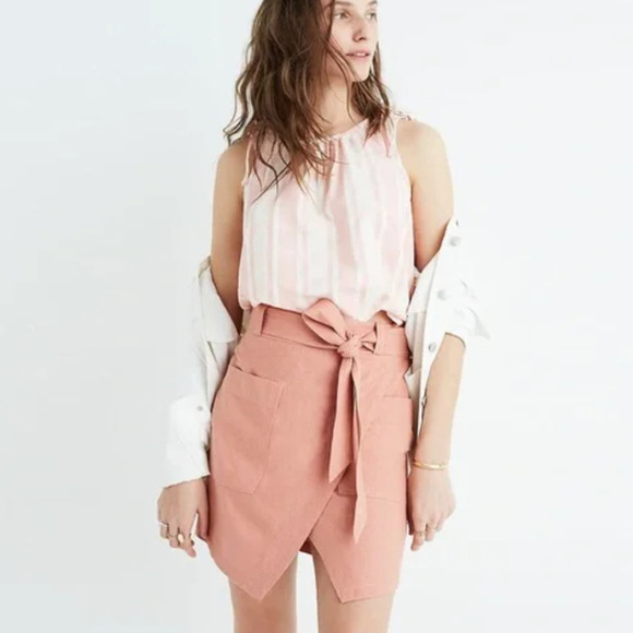 Madewell Dresses & Skirts - Madewell Rose Pink Raw Silk Tie Waist Mini Skirt XS